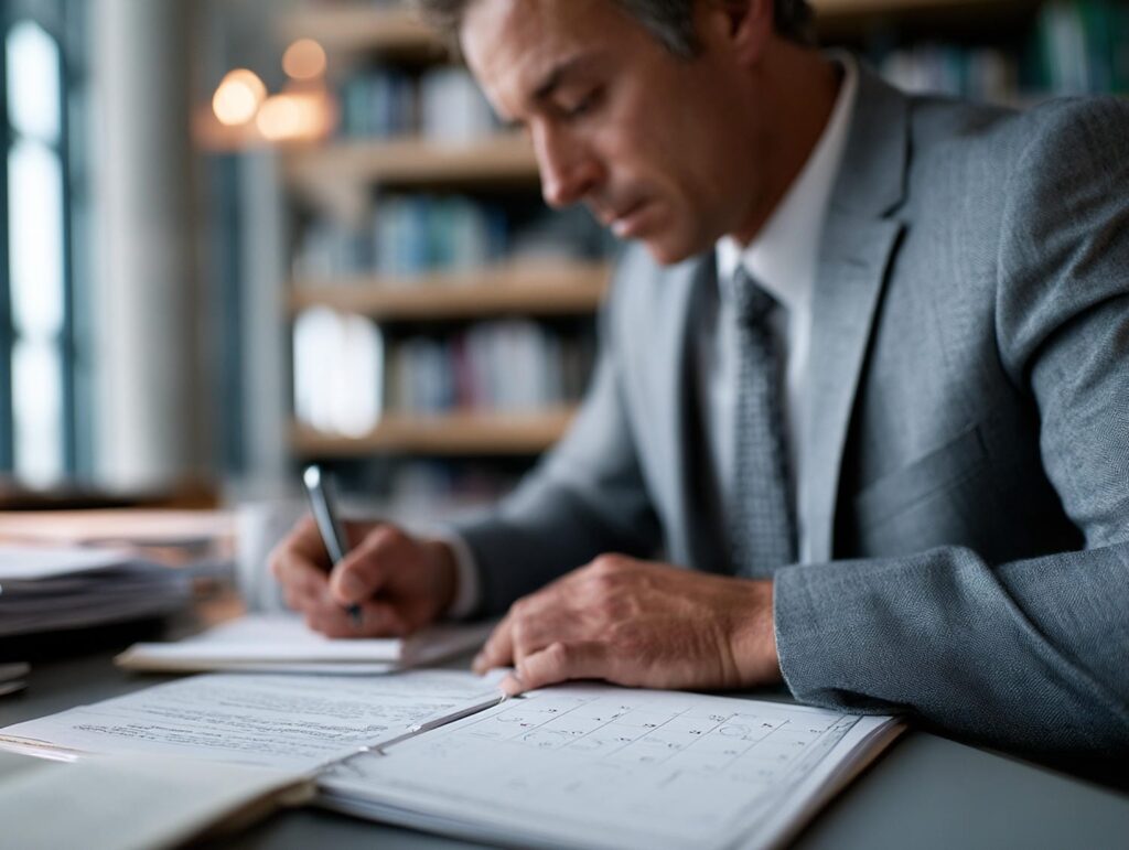 Personal injury lawyer reviewing an Ontario car accident claim file with deadlines noted